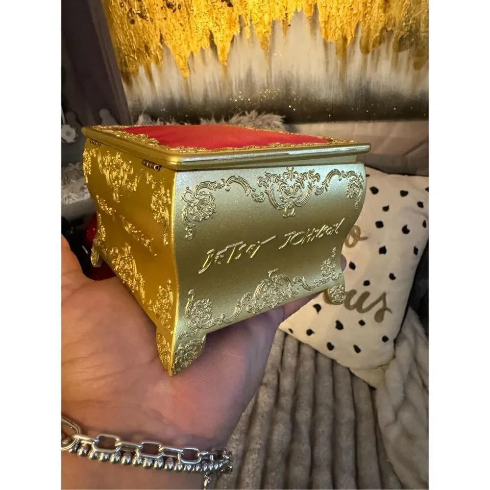 gorgeous antique look gold & satin jewelry dish trinket tray box betsey johnson